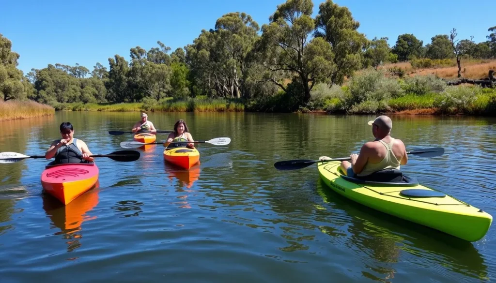 Kayaking on the Goulburn River in Shepparton with lush riverbanks