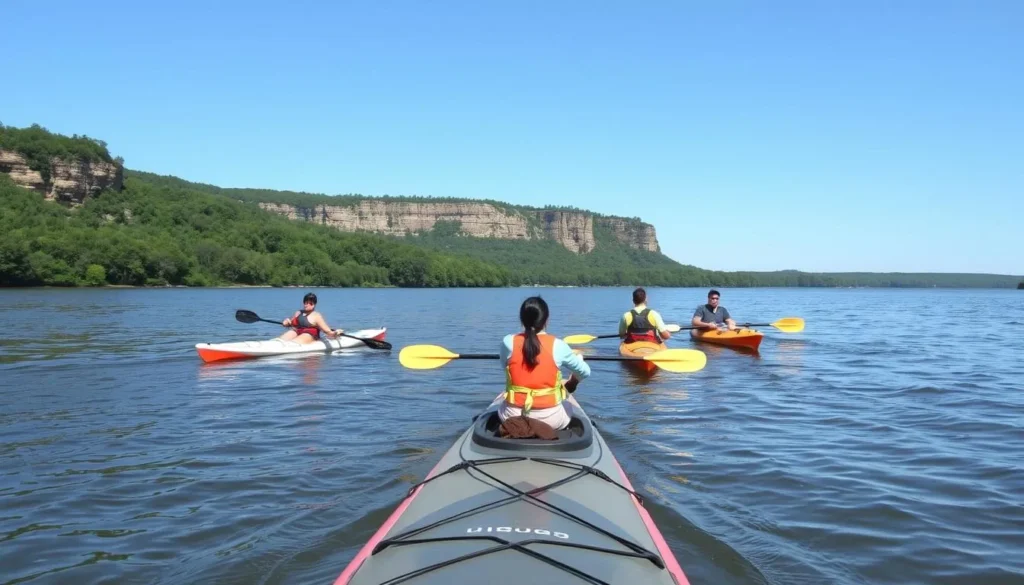 Kayaking on the Mississippi River near Grafton, Illinois Kayaking on the Mississippi River near Grafton, Illinois
