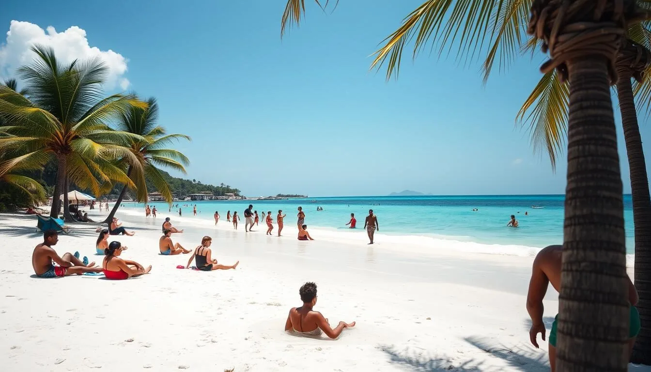 Kokoye-Beach-Haiti-during-the-dry-season-with-perfect-blue-skies-calm-waters-and-visitors Kokoye Beach Haiti during the dry season with perfect blue skies, calm waters, and visitors enjoying the beach
