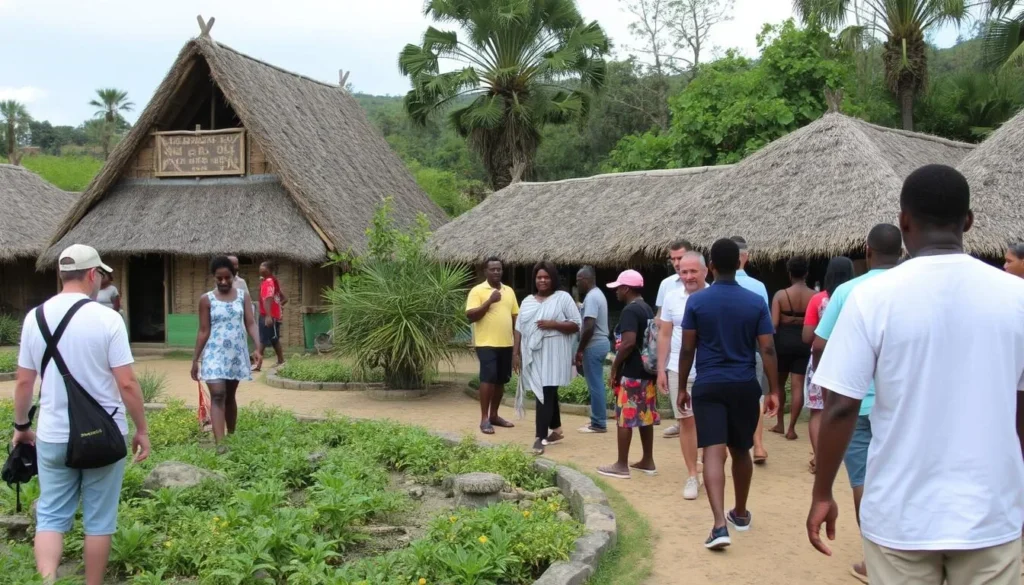 La Savane des Esclaves open-air museum in Les Trois-Ilets showing traditional huts and cultural exhibits
