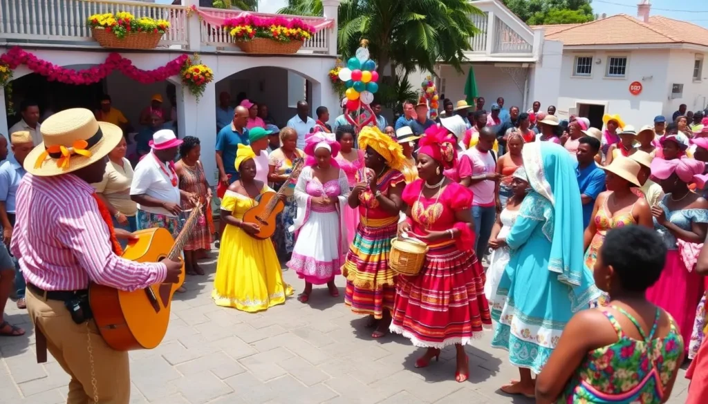 Laborie La Rose Festival with colorful costumes, music, and dancing in the village square