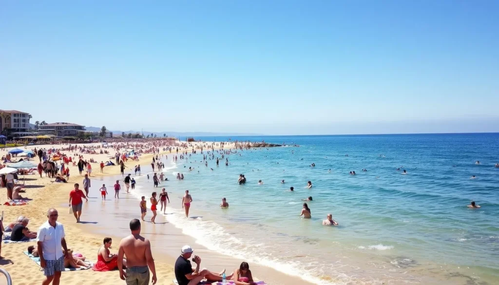 Laguna Beach in summer with people enjoying the beach and perfect weather conditions Laguna Beach in summer with people enjoying the beach and perfect weather conditions