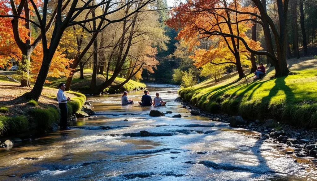Lagunitas Creek in Samuel P. Taylor State Park during fall with colorful foliage Lagunitas Creek in Samuel P. Taylor State Park during fall with colorful foliage