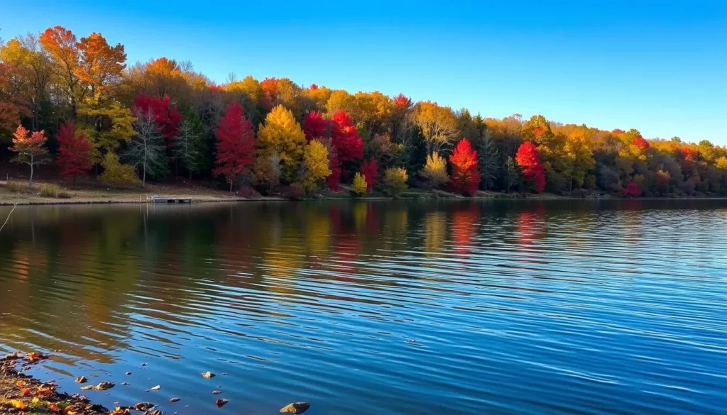Lake of Egypt in autumn with colorful fall foliage reflecting on the water's surface Lake of Egypt in autumn with colorful fall foliage reflecting on the water's surface