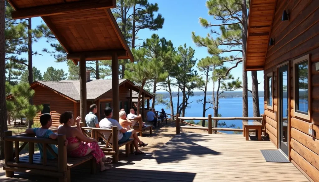 Lakeside cabins at Jimmie Davis State Park on Caney Lake