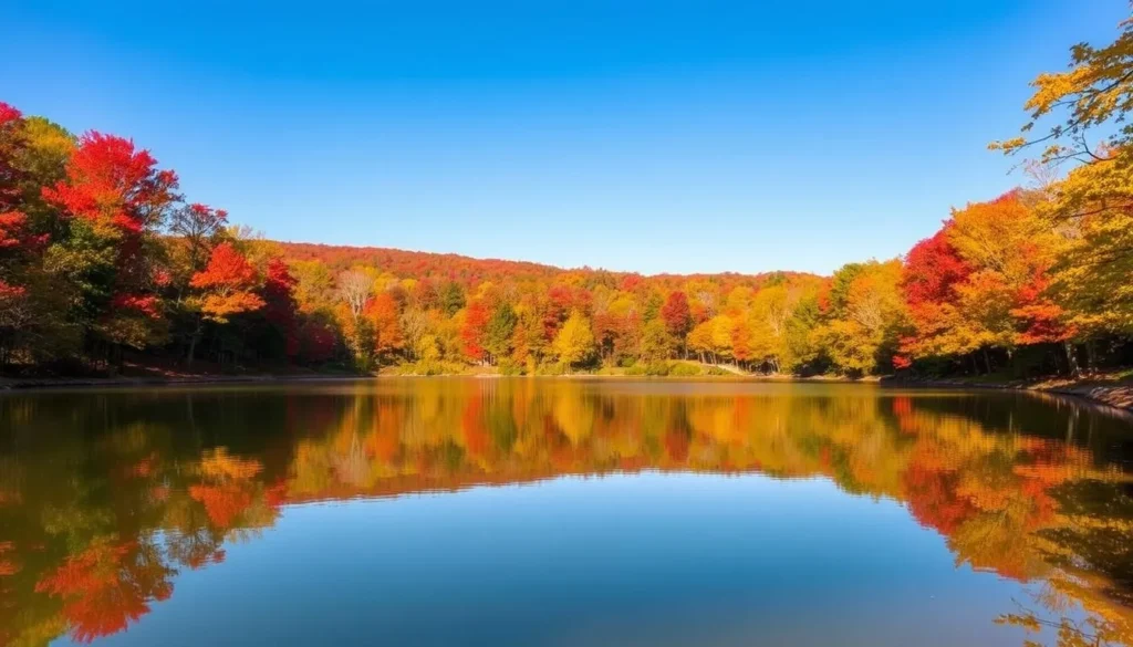 Laurel Hill State Park in autumn with vibrant fall foliage reflecting in the lake Laurel Hill State Park in autumn with vibrant fall foliage reflecting in the lake