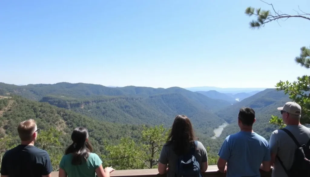 Leonard Harrison State Park overlook with visitors enjoying Pine Creek Gorge vista