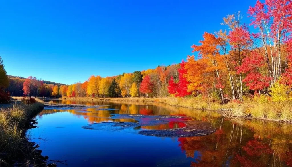 Linn Run State Park in autumn with colorful fall foliage reflecting in the stream Linn Run State Park in autumn with colorful fall foliage reflecting in the stream
