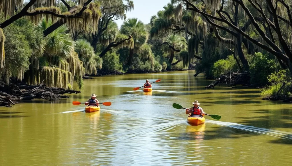 Little Manatee River with kayakers paddling through scenic landscape