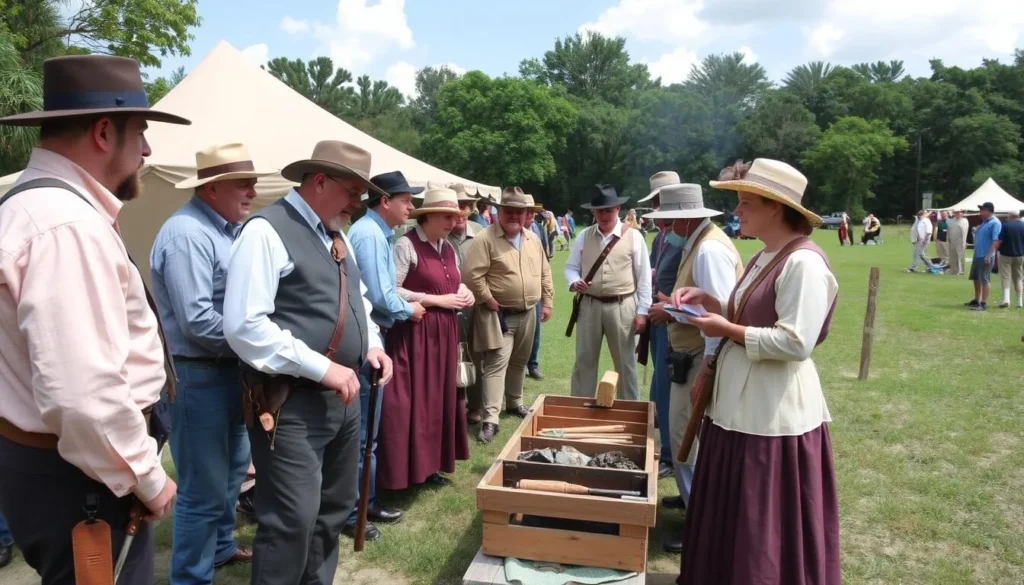 Living history demonstrators in period clothing at Olustee Battlefield event