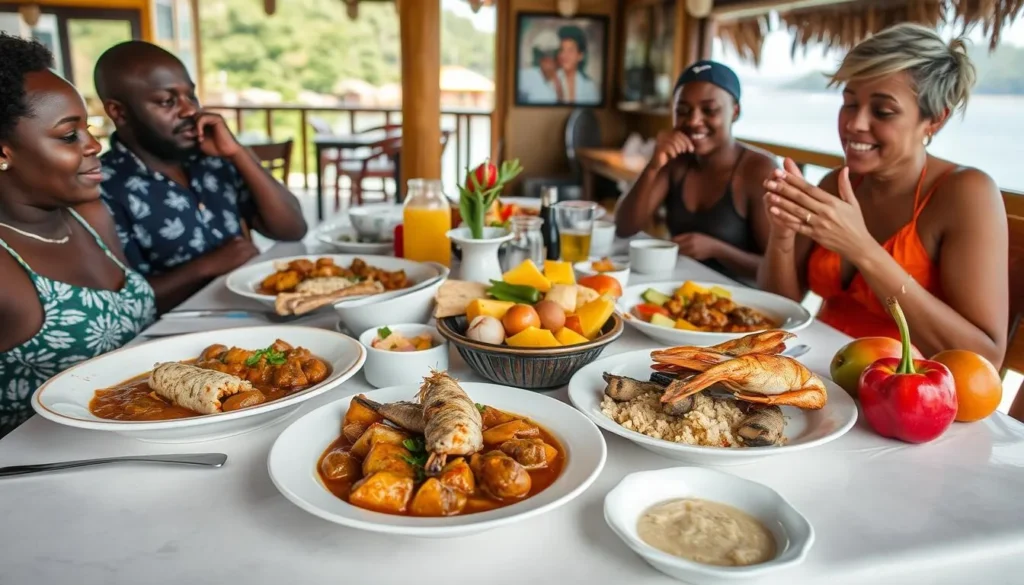 Local Caribbean cuisine served at a restaurant in Little Bay, Montserrat
