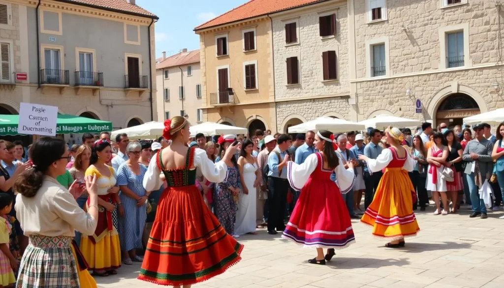 Local Croatian festival in Dubrovnik with traditional costumes and performances