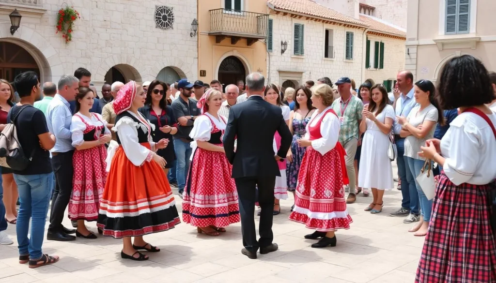 Local Croatian festival in Hvar with traditional costumes and celebrations
