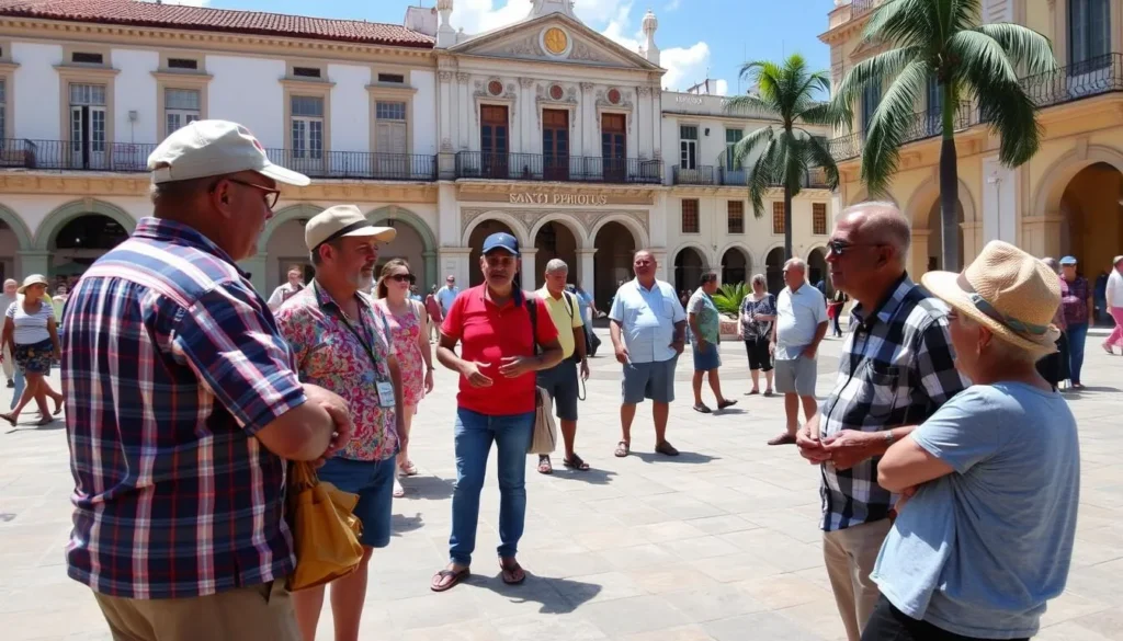 Local Cuban residents chatting in a plaza in Sancti Spiritus