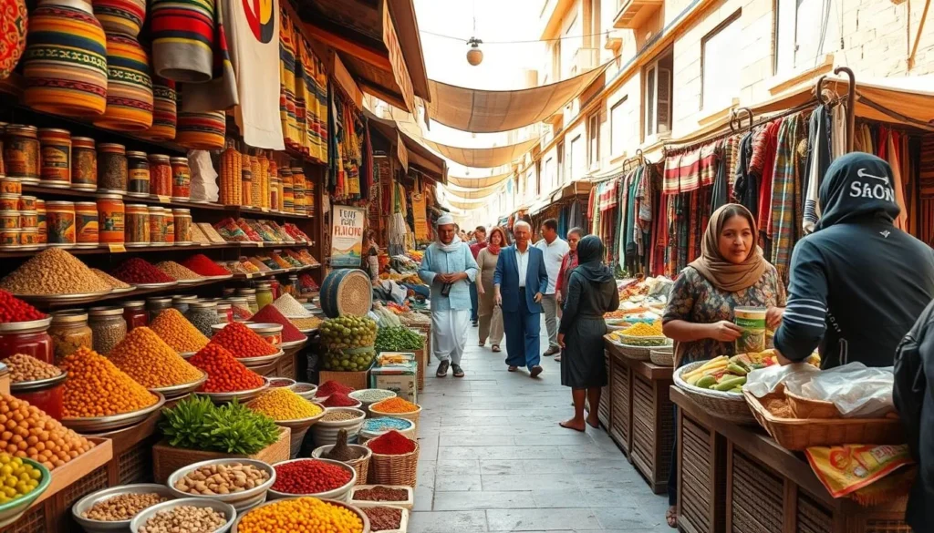 Local Egyptian market scene near Kom Ombo with colorful spices, textiles, and friendly vendors Local Egyptian market scene near Kom Ombo with colorful spices, textiles, and friendly vendors