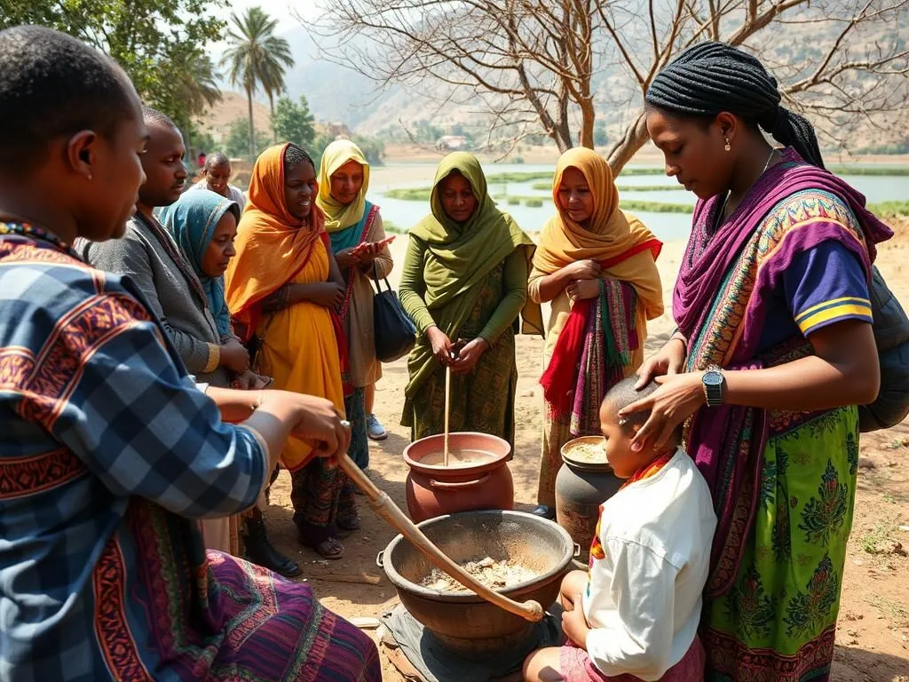 Local Ethiopian community members demonstrating traditional practices near Lake Shala Local Ethiopian community members demonstrating traditional practices near Lake Shala