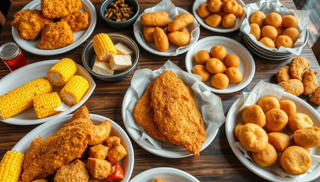 Local Midwestern cuisine featuring catfish, corn, and regional specialties Local Midwestern cuisine featuring catfish, corn, and regional specialties