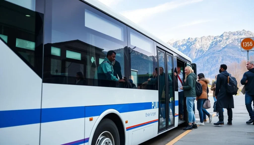 Local bus transportation in Berchtesgaden with mountains in background