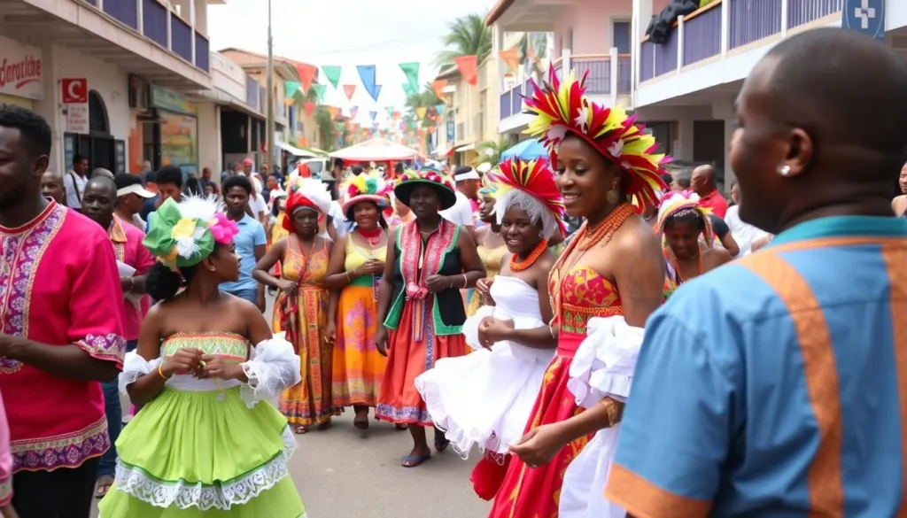 Local cultural festival in Pointe-à-Pitre with traditional costumes and music
