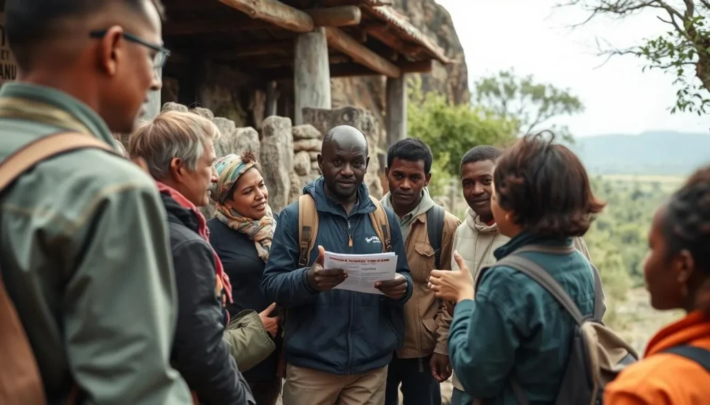 Local guide explaining safety protocols to tourists in Borena-Sayint National Park Ethiopia