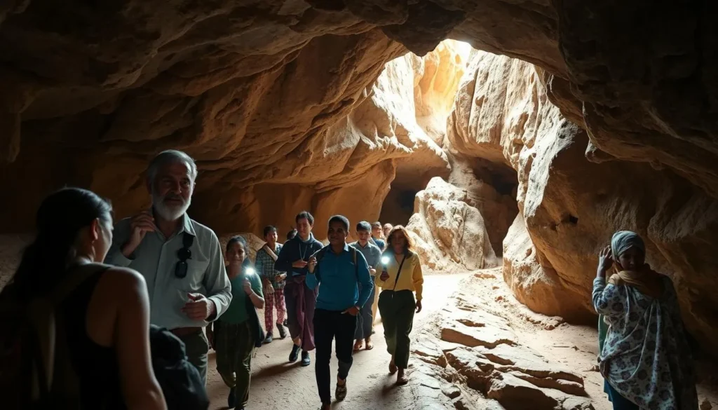 Local guide leading tourists through Sof Omar Caves Ethiopia