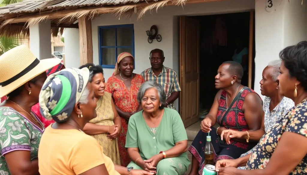 Local residents of Terre-de-Bas Island engaging in traditional community gathering