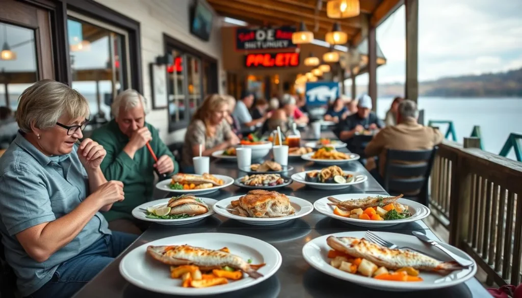 Local restaurant near Lake LeBoeuf serving fresh fish dishes with outdoor seating Local restaurant near Lake LeBoeuf serving fresh fish dishes with outdoor seating