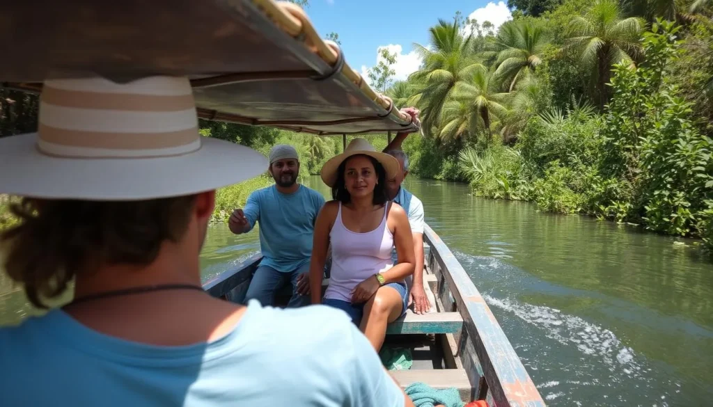 Local transportation in Mahaica Lakes Region with diverse tourists