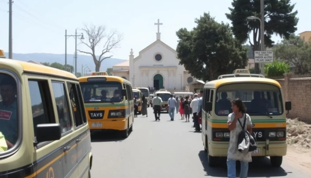 Local transportation options near Wukro Chirkos Church including taxis and minibuses