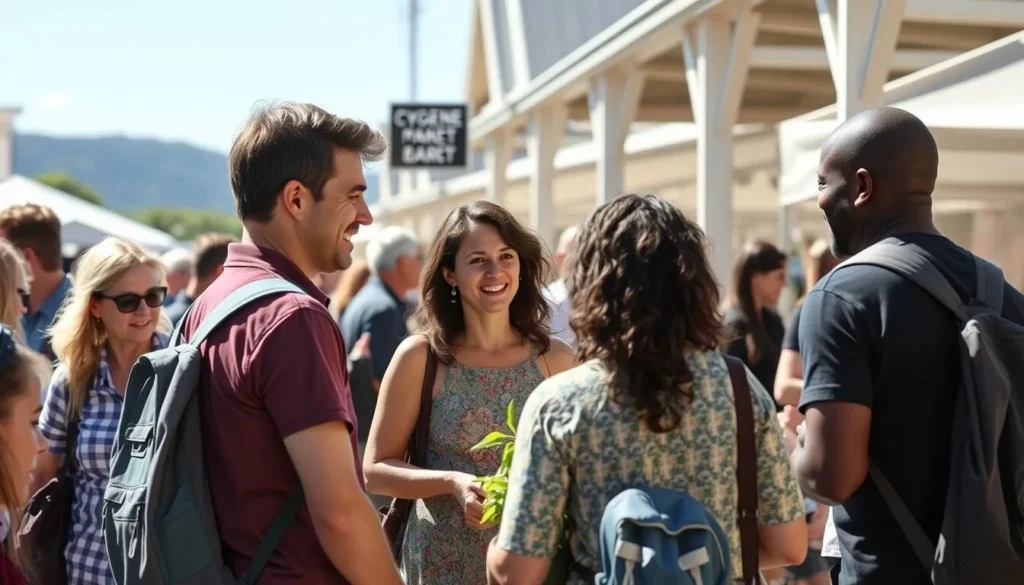Locals and tourists interacting at Cygnet Market Tasmania