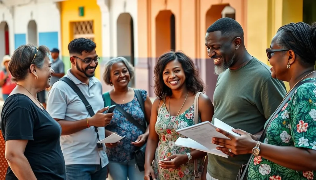 Locals and tourists interacting in Sagua la Grande Cuba, demonstrating the friendly cultural exchange visitors can expect