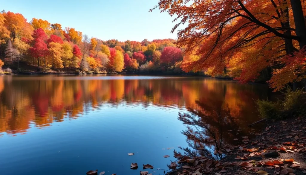 Locust Lake State Park in autumn with colorful fall foliage reflecting in the lake Locust Lake State Park in autumn with colorful fall foliage reflecting in the lake