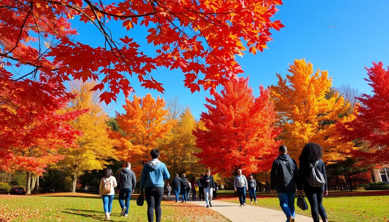 Lower-Merion-park-in-autumn-with-colorful-fall-foliage-and-visitors-enjoying-the-scenery Lower Merion park in autumn with colorful fall foliage and visitors enjoying the scenery
