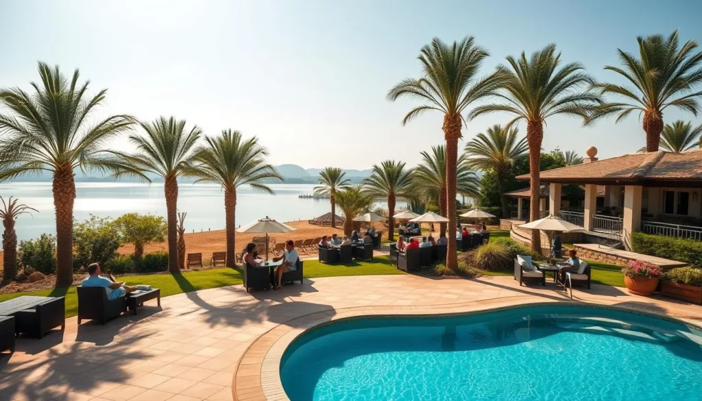Luxurious lakeside resort in Awassa with swimming pool and palm trees