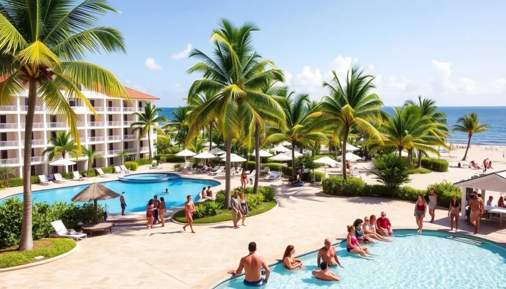 Luxury beachfront resort in Varadero with swimming pools and palm trees