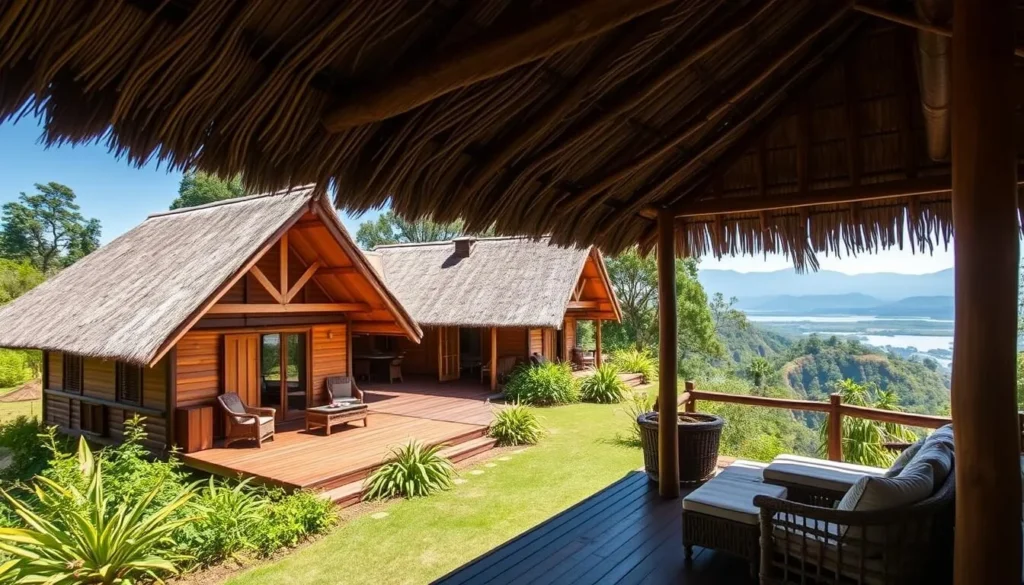 Luxury eco-lodge near Fort Portal with views of crater lakes and mountains, representing accommodation options for Fort Portal Uganda things to do Luxury eco-lodge near Fort Portal with views of crater lakes and mountains, representing accommodation options for Fort Portal Uganda things to do