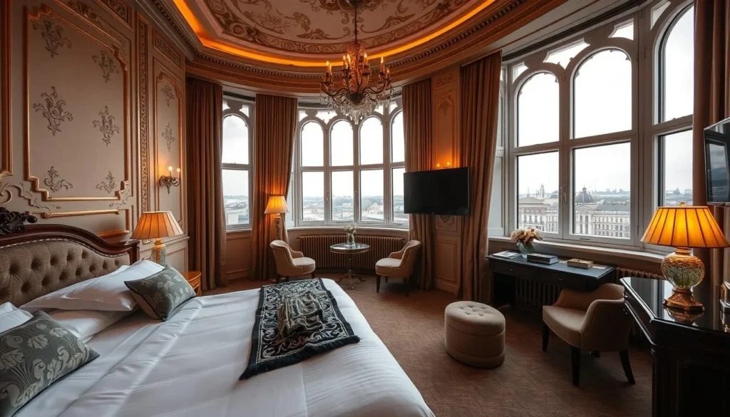 Luxury hotel room interior in Dresden Germany with baroque-inspired decor Luxury hotel room interior in Dresden Germany with baroque-inspired decor