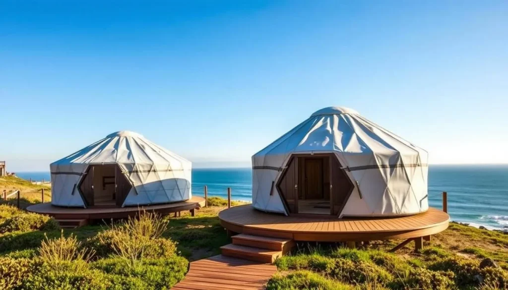 Luxury yurts at Treebones Resort overlooking the Pacific Ocean near Limekiln State Park Luxury yurts at Treebones Resort overlooking the Pacific Ocean near Limekiln State Park