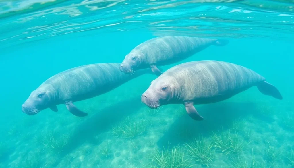 Manatees swimming in clear waters near Upper Matecumbe Key Manatees swimming in clear waters near Upper Matecumbe Key