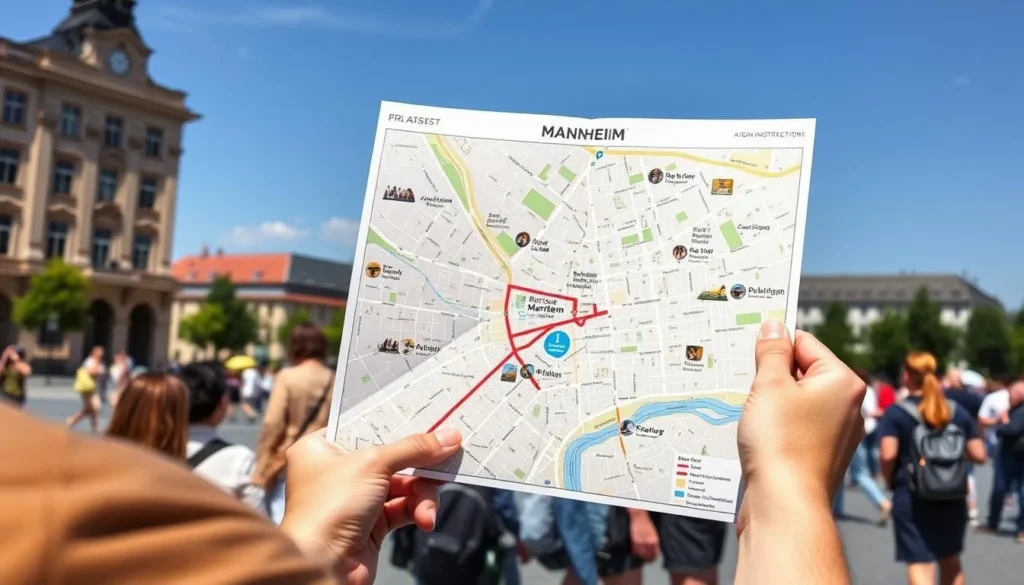 Mannheim city map showing the grid layout with main attractions highlighted