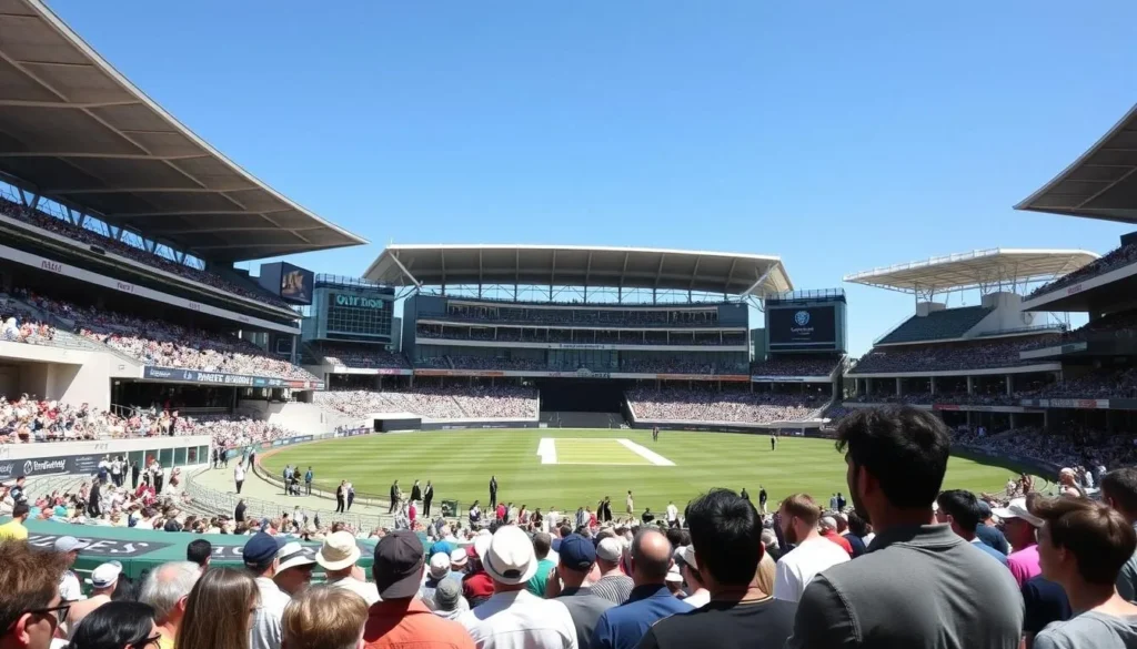 Melbourne Cricket Ground (MCG) in Richmond Victoria with diverse crowd attending a sporting event Melbourne Cricket Ground (MCG) in Richmond Victoria with diverse crowd attending a sporting event