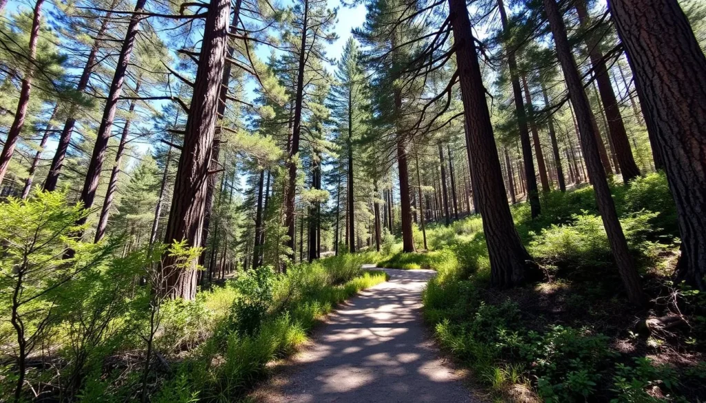 Mixed evergreen forest trail in Castle Rock State Park California