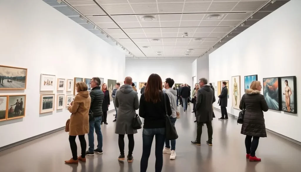 Modern art exhibition at Museum Frieder Burda in Baden-Baden with visitors admiring the displays