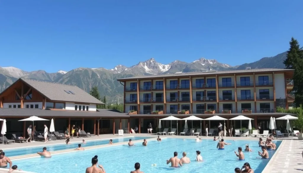 Modern hotel near Kumroec with swimming pool and mountain views