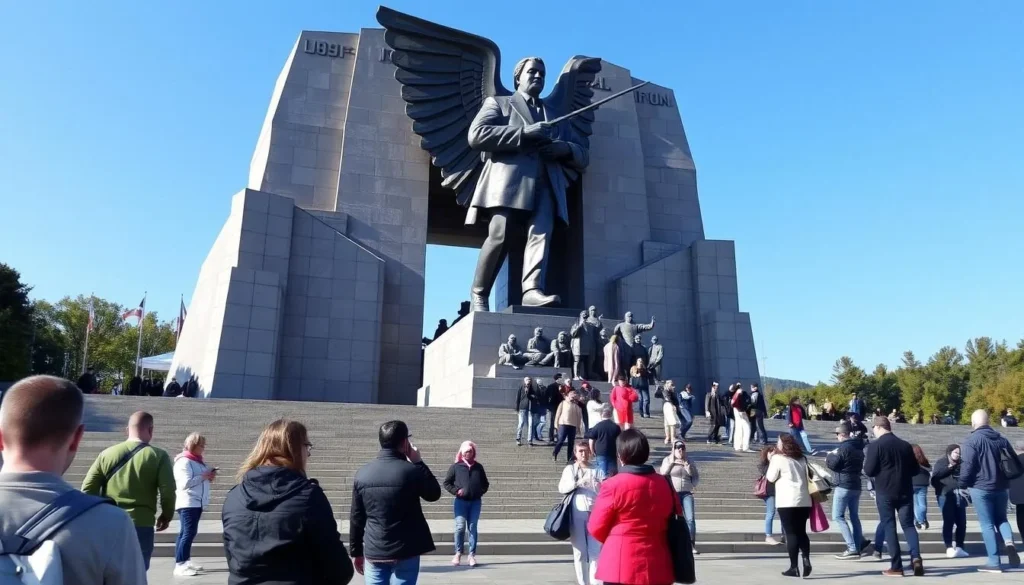 Monument to the Rear-Front (Tyl-Frontu) in Magnitogorsk with visitors