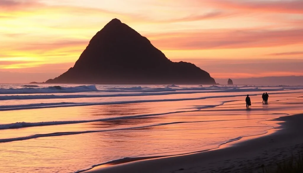 Morro Rock at sunset viewed from Morro Strand State Beach California Morro Rock at sunset viewed from Morro Strand State Beach California