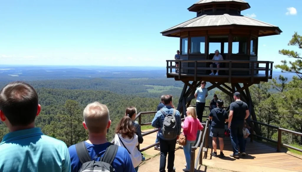 Mount Donna Buang lookout tower with visitors enjoying panoramic views