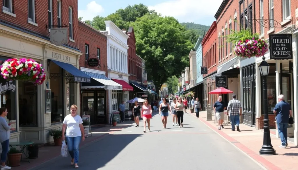Mount Lebanon's Washington Road shopping district with historic architecture and boutique shops Mount Lebanon's Washington Road shopping district with historic architecture and boutique shops
