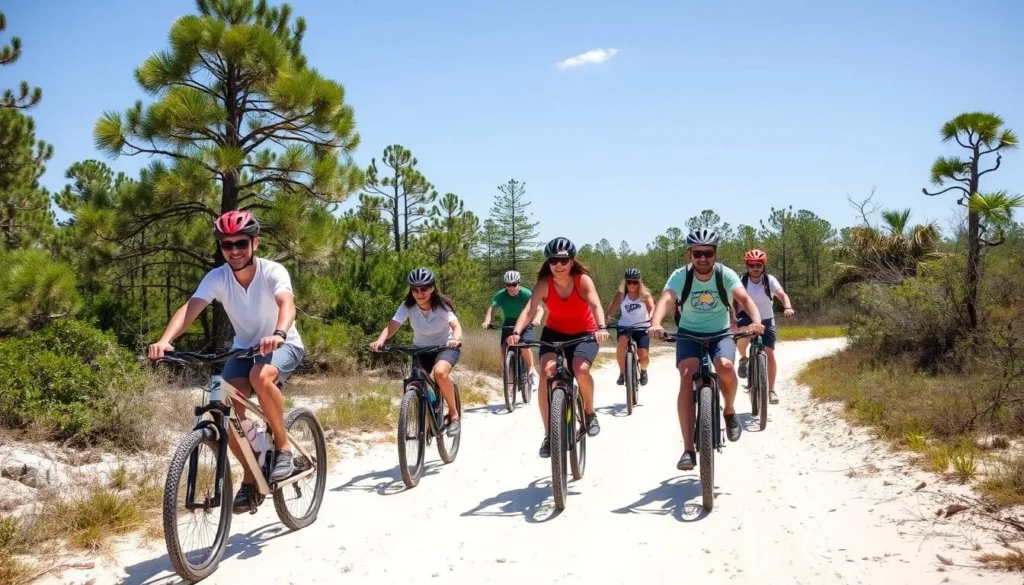 Mountain biking on trails at St. Marks River Preserve State Park Florida