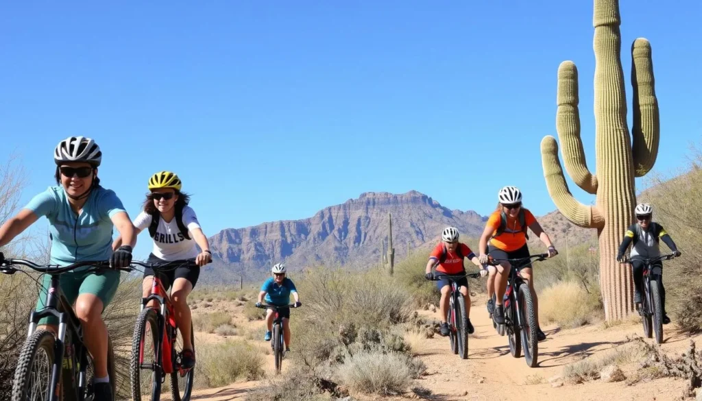 Mountain biking trails near Camelback Mountain with desert landscape